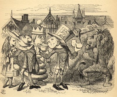 The Mad Hatter, Hare, the King and Alice, illustration from 